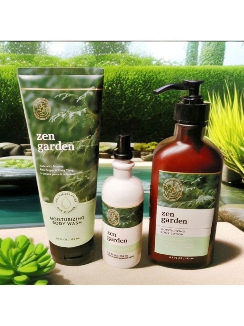 ZEN GARDEN MOISTURIZING BODY WASH, BODY LOTION & ESSENTIAL OIL MIST AROMATHERAPY